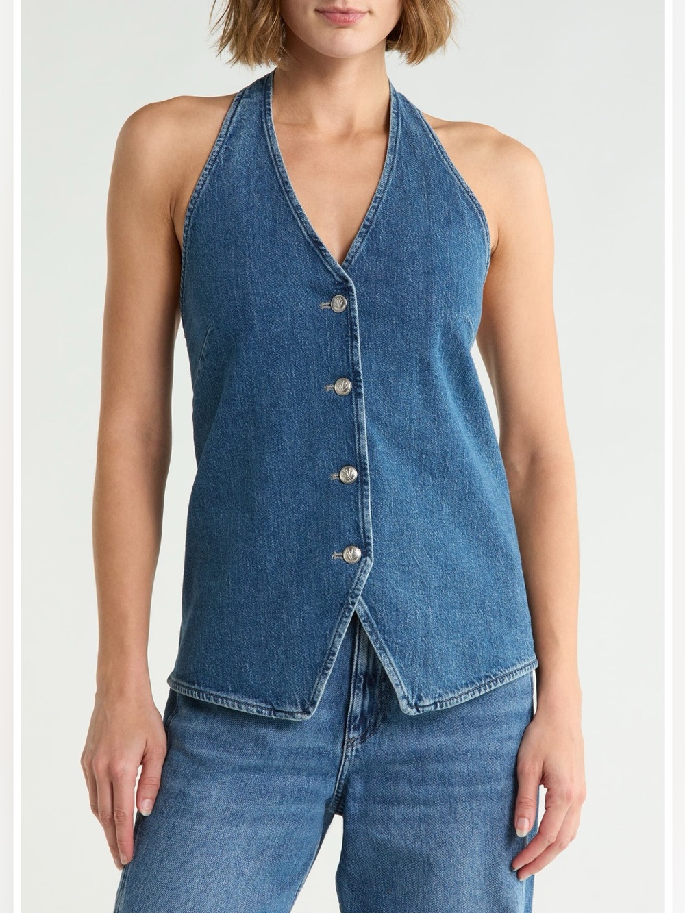 Rag & Bone Milton Blue Matilda Denim Halter Neck Button-Front Camisole Vest
